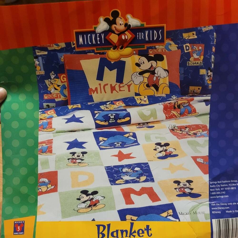 Vintage Disney Mickey Mouse Satin Trimmed Blanket Twin Full Size 72x90 NWT